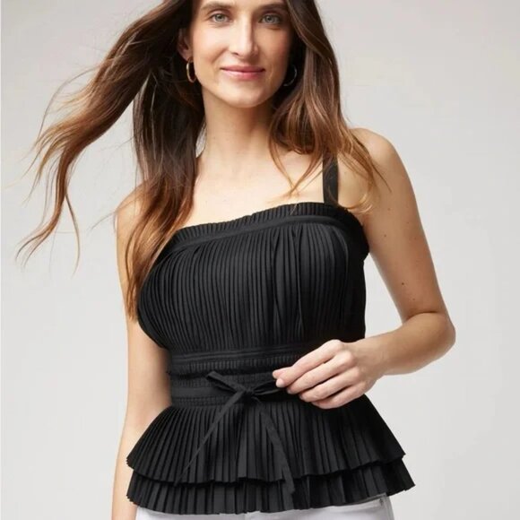 WHITE HOUSE BLACK MARKET Ruffle Poplin Peplum Bustier Babydoll CroppedTop 14 - Picture 1 of 15
